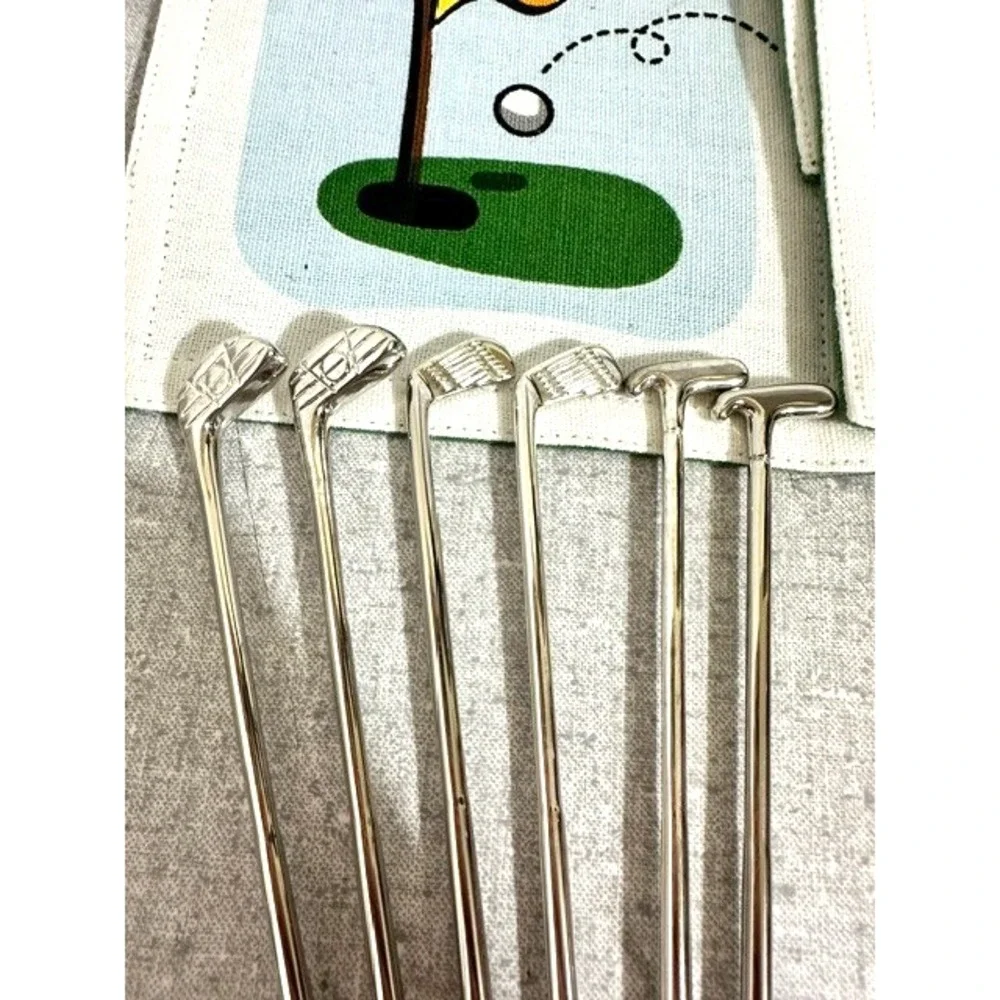 6 Cotton Cloth 19th Hole Drink Coasters & Set of 6 Golf Club Drink Stirrers